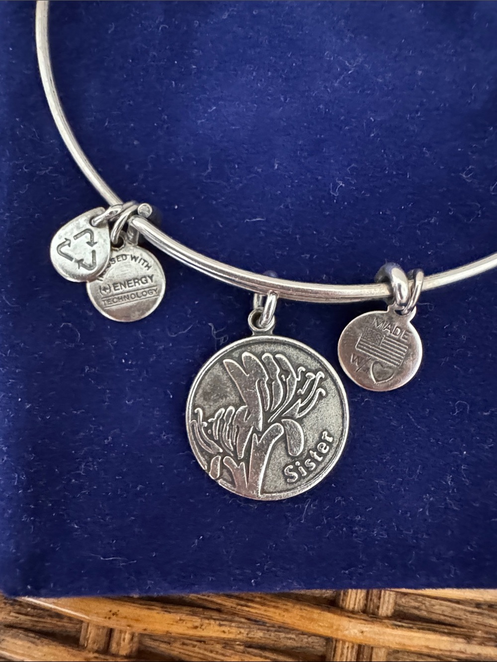 Alex and Ani Silver Sister Charm Bangle Bracelet - Picture 2 of 2